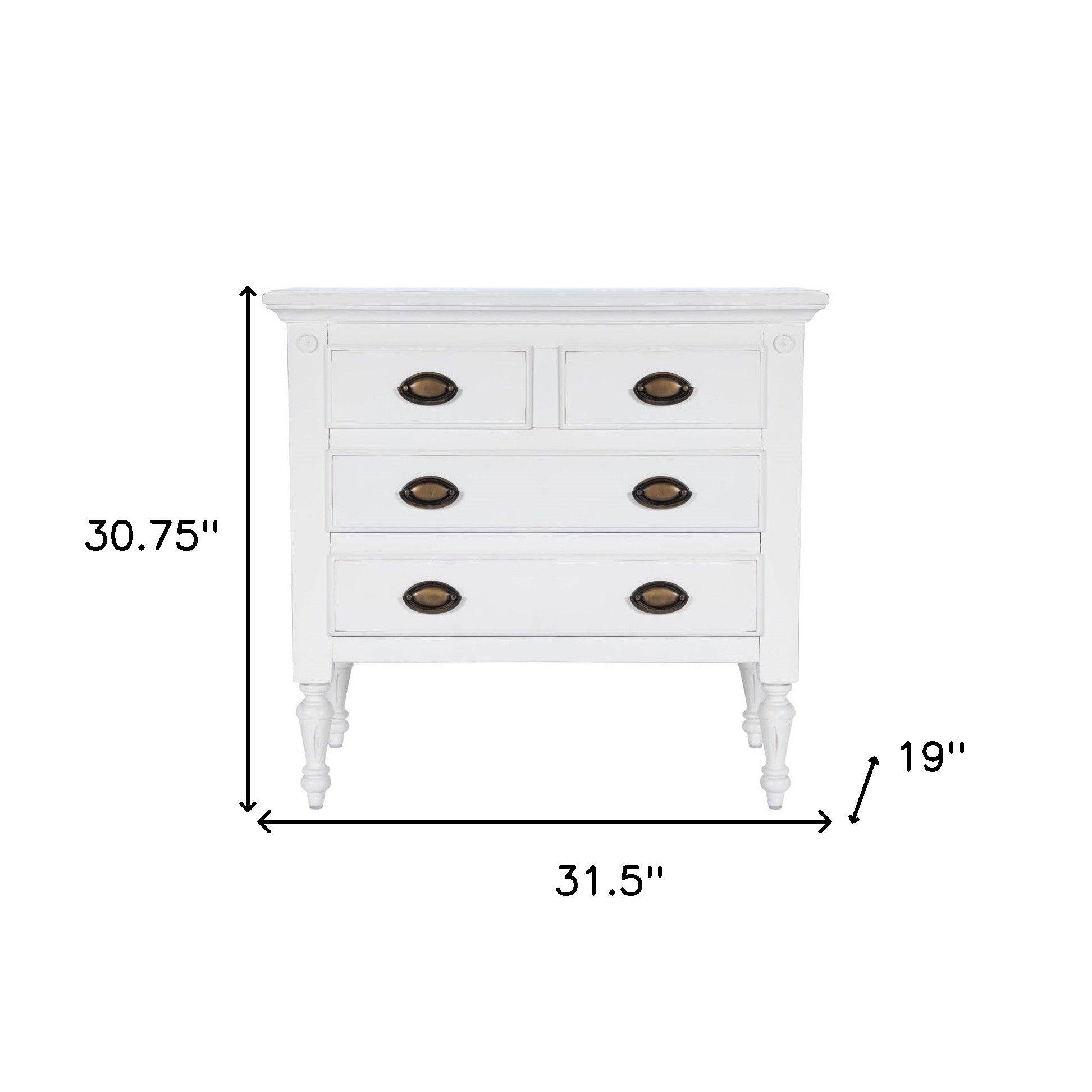 32" White Solid Wood Four Drawer Gentlemans Chest - FurniFindUSA