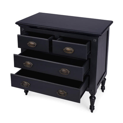 32" Black Solid Wood Four Drawer Gentlemans Chest - FurniFindUSA