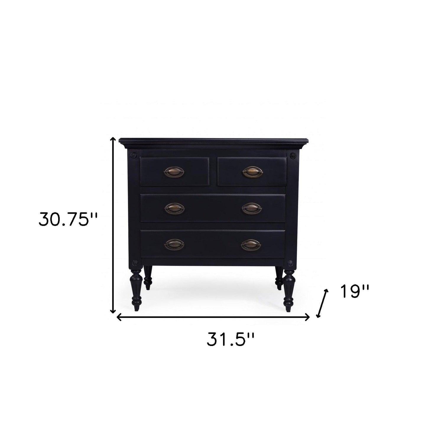 32" Black Solid Wood Four Drawer Gentlemans Chest - FurniFindUSA