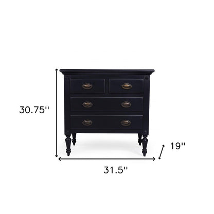 32" Black Solid Wood Four Drawer Gentlemans Chest - FurniFindUSA