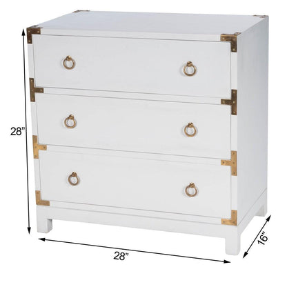 28" White Solid Wood Three Drawer Dresser - FurniFindUSA