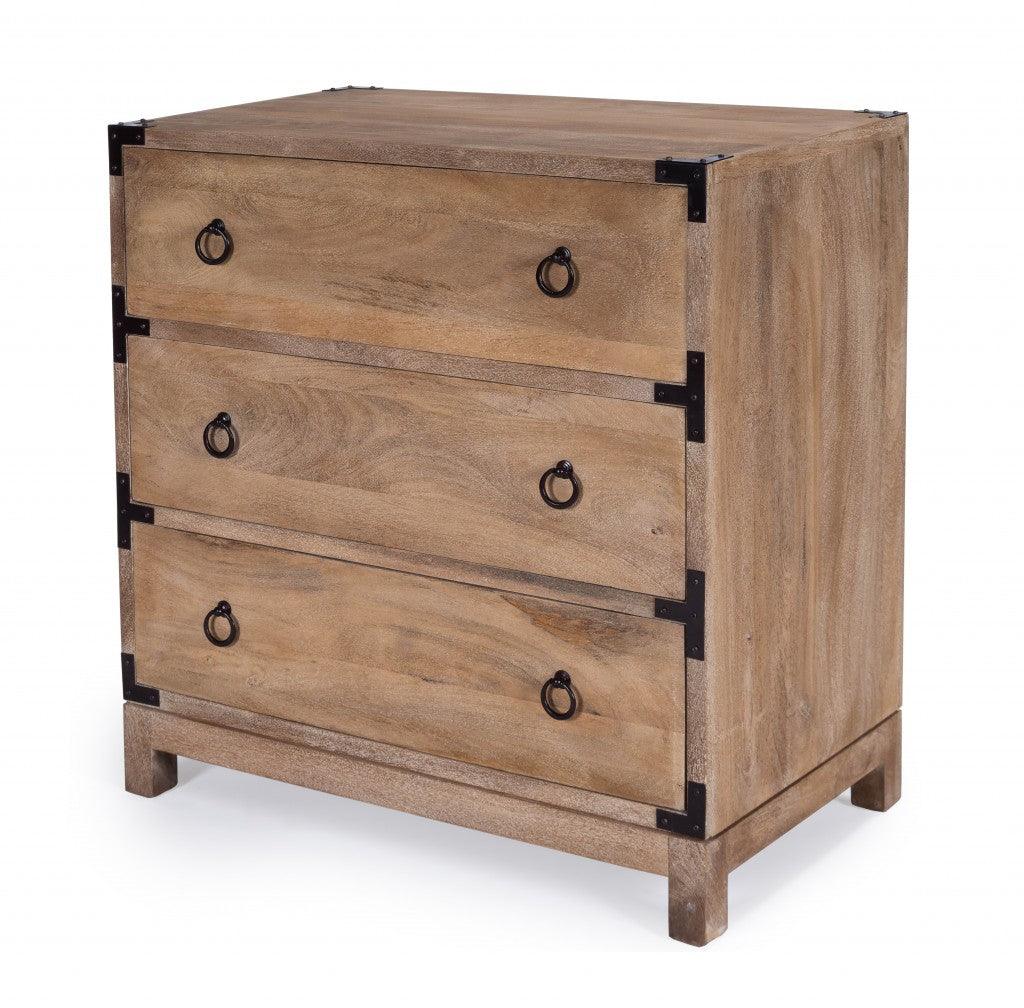 28" Natural Wood Solid Wood Three Drawer Dresser - FurniFindUSA