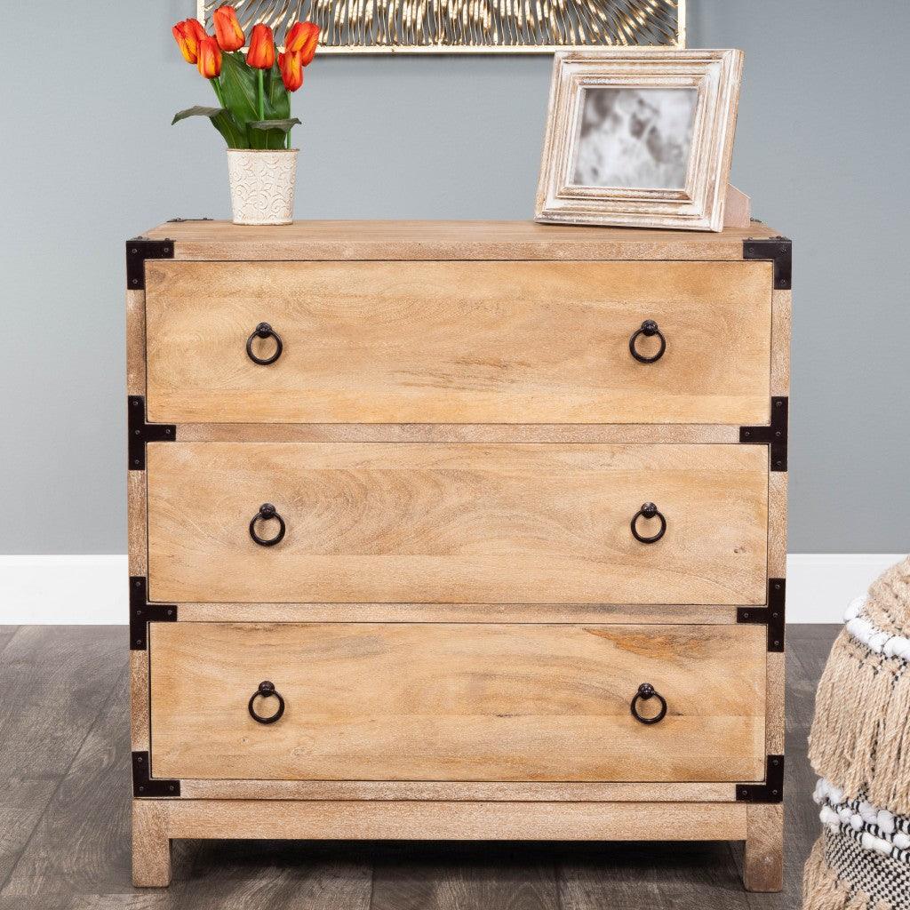 28" Natural Wood Solid Wood Three Drawer Dresser - FurniFindUSA