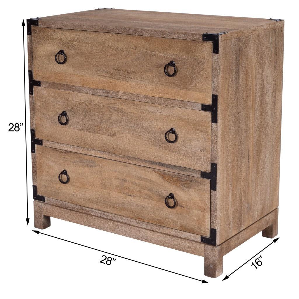 28" Natural Wood Solid Wood Three Drawer Dresser - FurniFindUSA