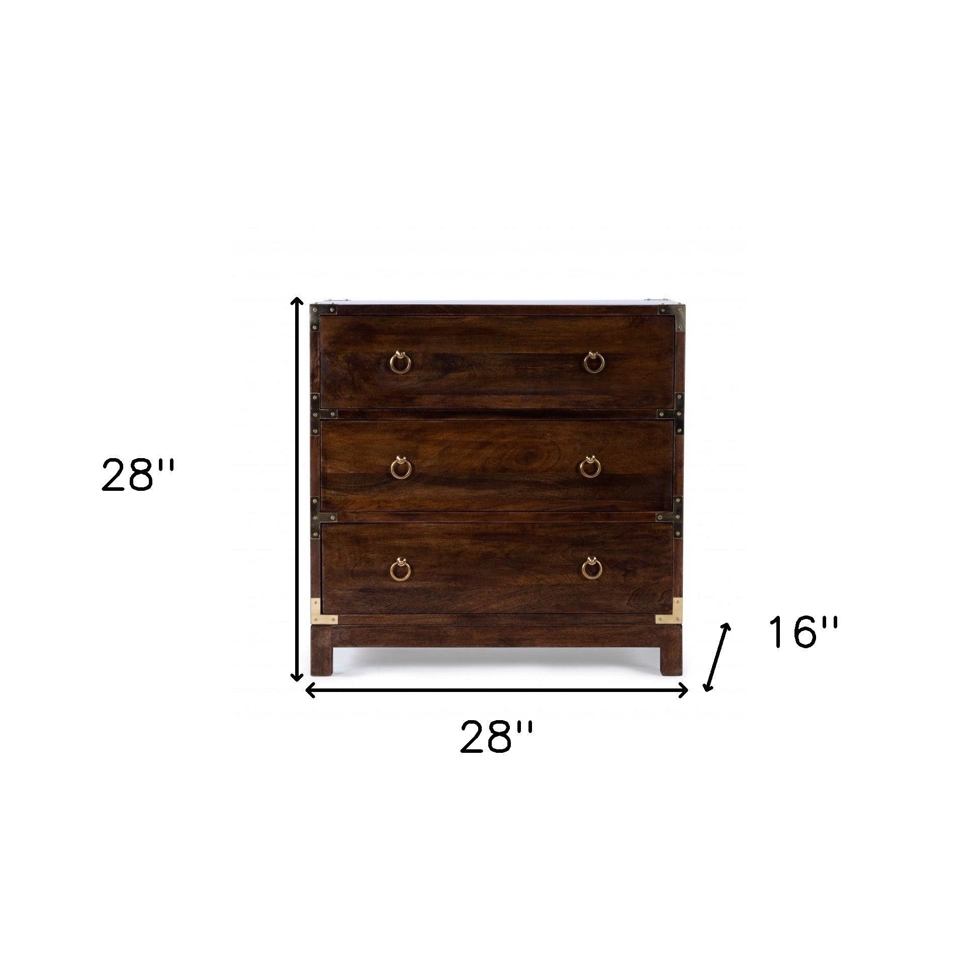 28" Brown Solid Wood Three Drawer Dresser - FurniFindUSA