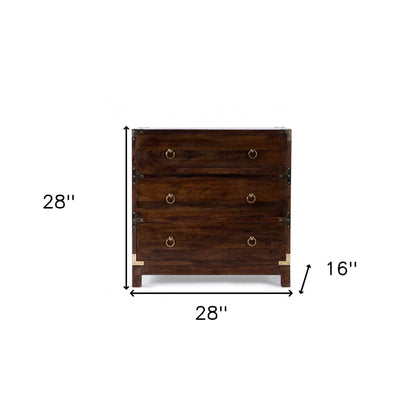 28" Brown Solid Wood Three Drawer Dresser - FurniFindUSA