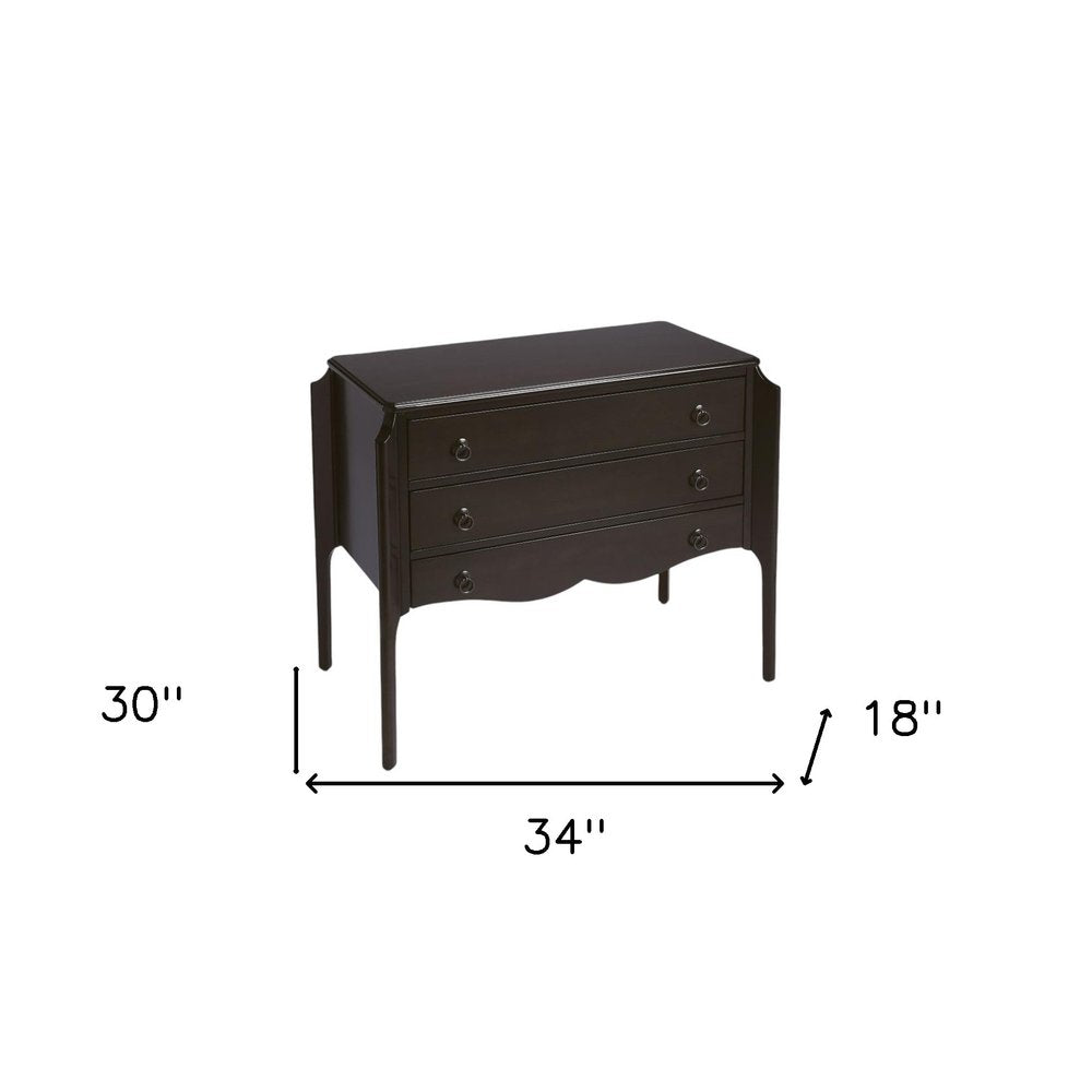 34" Dark Brown Solid Wood Three Drawer Dresser HomeRoots