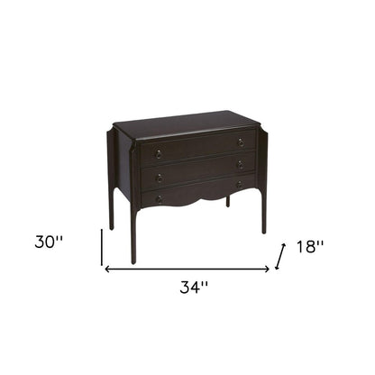 34" Dark Brown Solid Wood Three Drawer Dresser HomeRoots