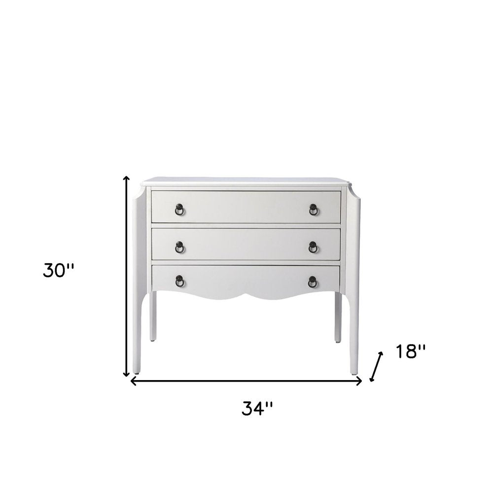34" White Wood Three Drawer Dresser HomeRoots