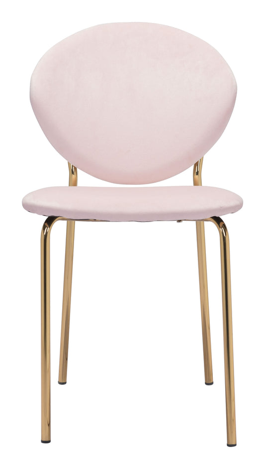 Set of Two Pink and Gold Upholstered Polyester Dining Side chairs