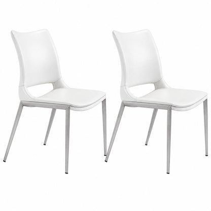 Set of Two White And Silver Upholstered Faux Leather Dining Side Chairs HomeRoots