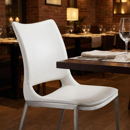 Set of Two White And Silver Upholstered Faux Leather Dining Side Chairs HomeRoots