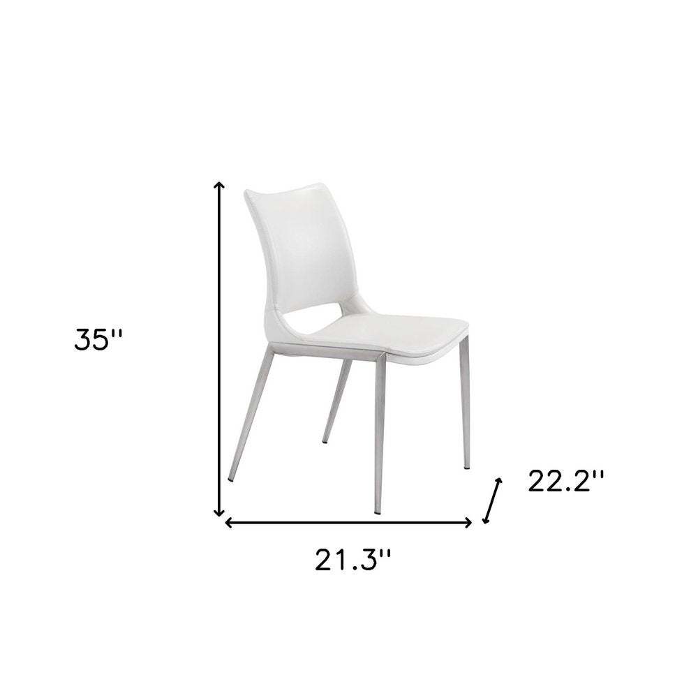 Set of Two White And Silver Upholstered Faux Leather Dining Side Chairs HomeRoots