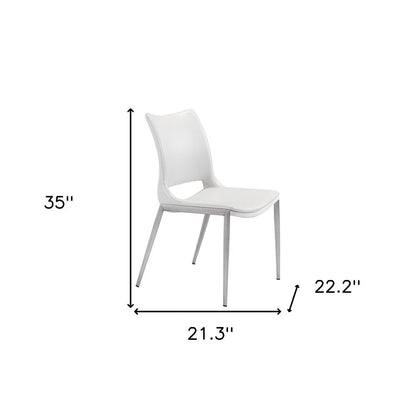 Set of Two White And Silver Upholstered Faux Leather Dining Side Chairs HomeRoots