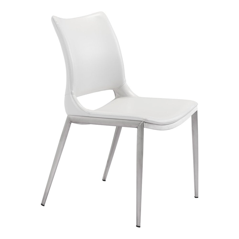 Set of Two White And Silver Upholstered Faux Leather Dining Side Chairs HomeRoots
