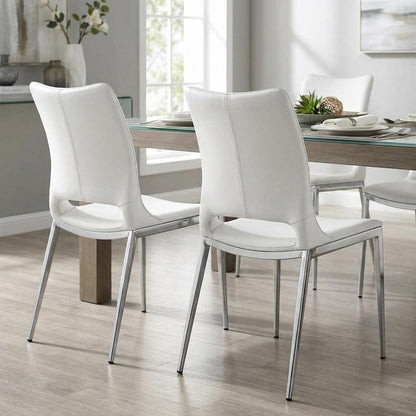 Set of Two White And Silver Upholstered Faux Leather Dining Side Chairs HomeRoots