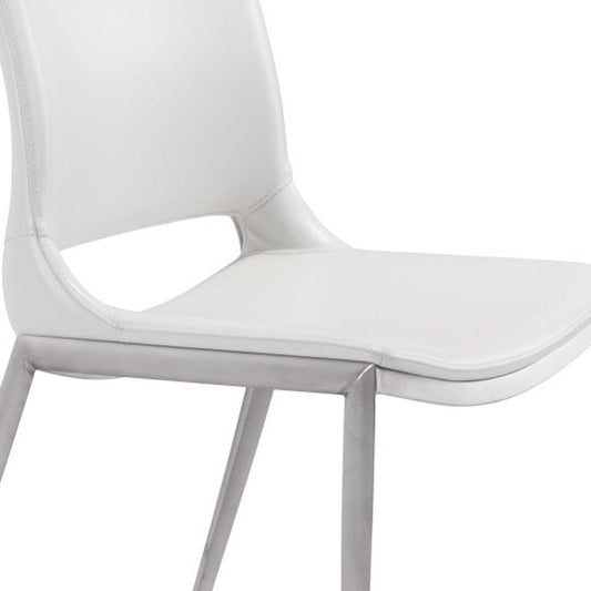Set of Two White And Silver Upholstered Faux Leather Dining Side Chairs HomeRoots