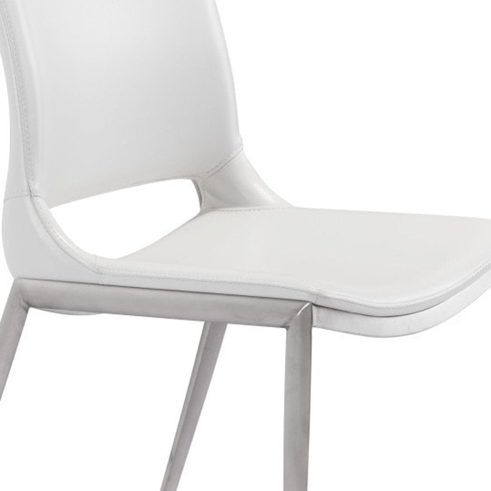 Set of Two White And Silver Upholstered Faux Leather Dining Side Chairs HomeRoots