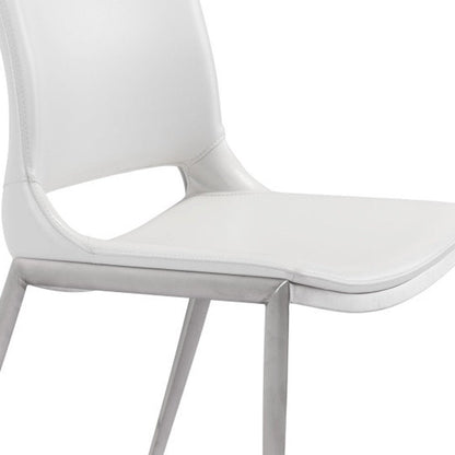 Set of Two White And Silver Upholstered Faux Leather Dining Side Chairs HomeRoots