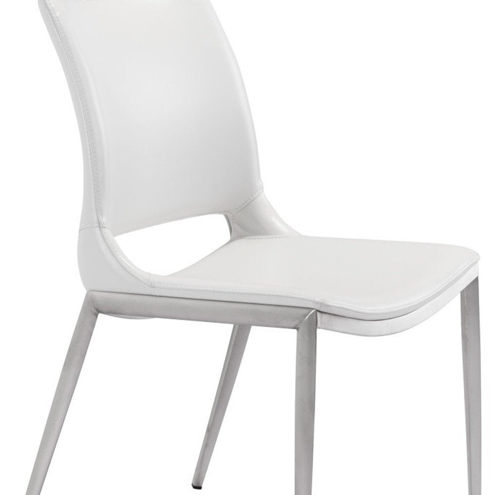 Set of Two White And Silver Upholstered Faux Leather Dining Side Chairs HomeRoots