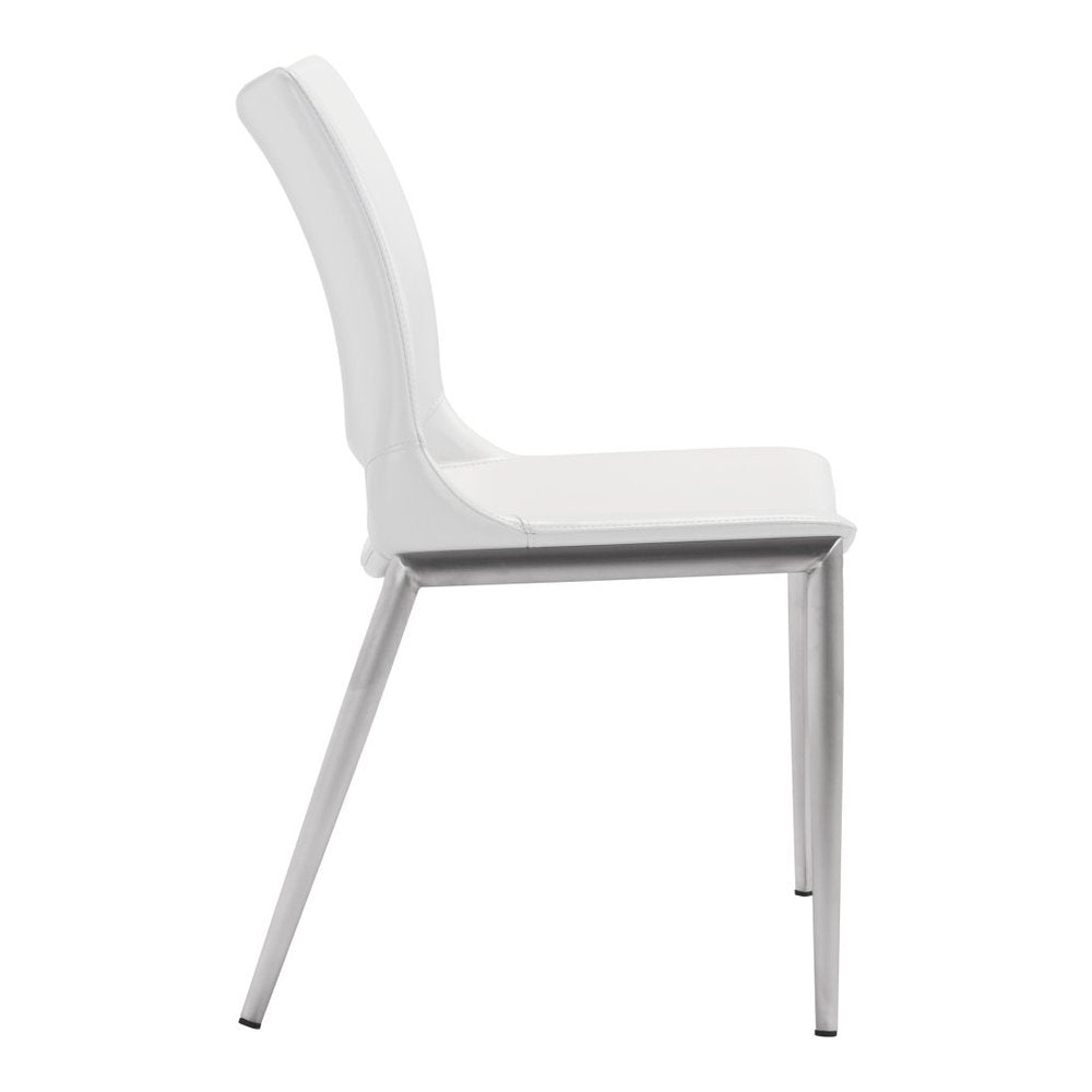 Set of Two White And Silver Upholstered Faux Leather Dining Side Chairs HomeRoots