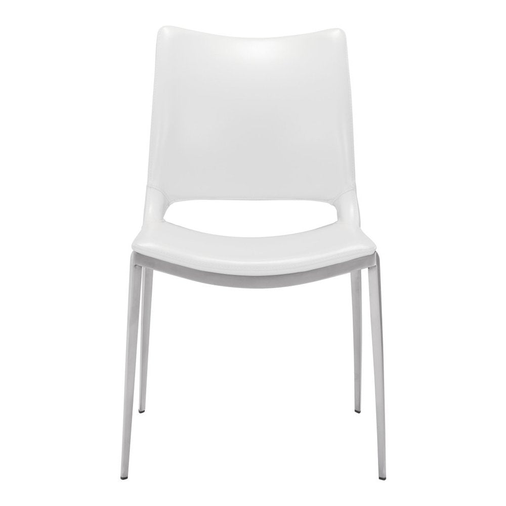 Set of Two White And Silver Upholstered Faux Leather Dining Side Chairs HomeRoots