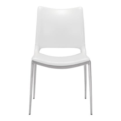 Set of Two White And Silver Upholstered Faux Leather Dining Side Chairs HomeRoots