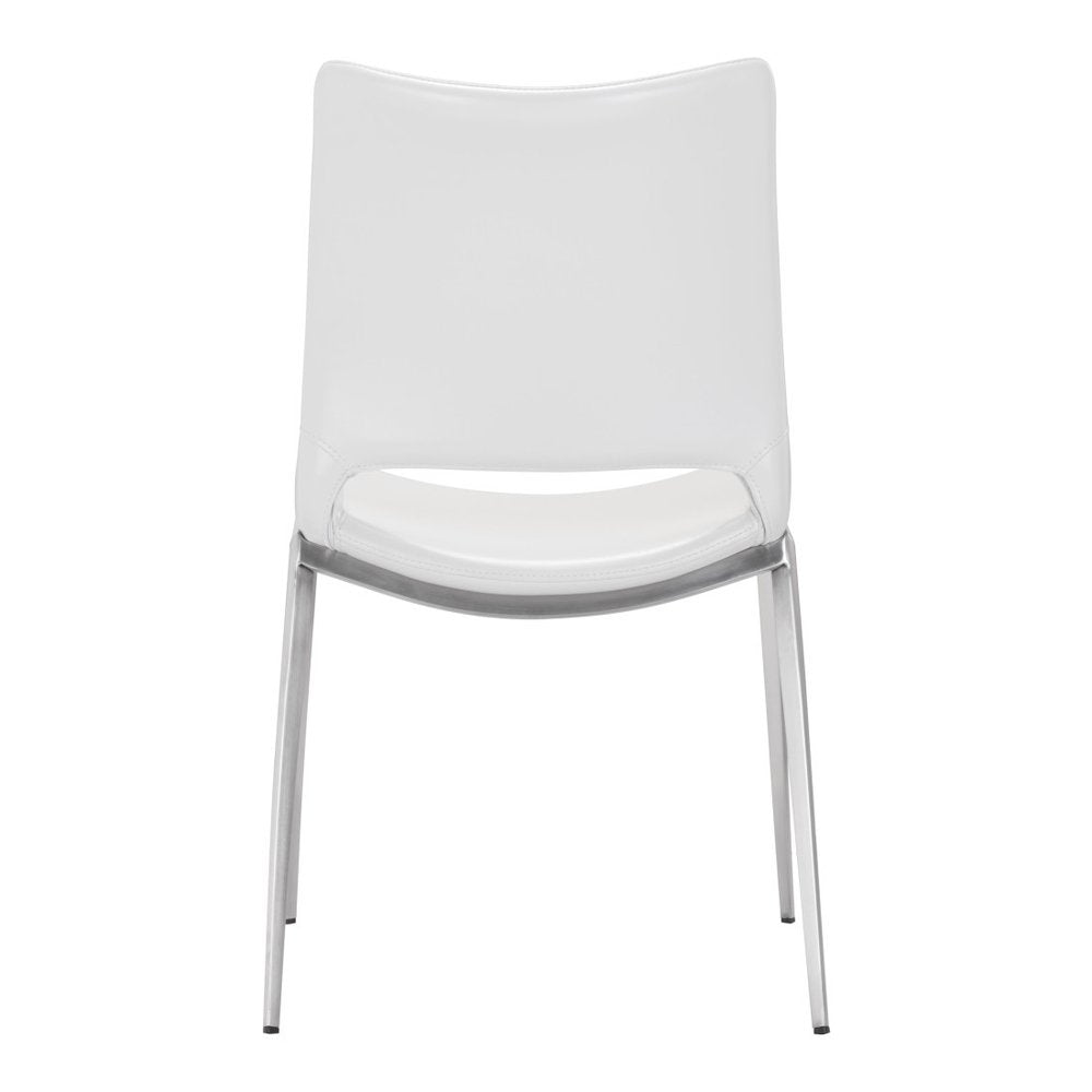 Set of Two White And Silver Upholstered Faux Leather Dining Side Chairs HomeRoots