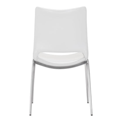 Set of Two White And Silver Upholstered Faux Leather Dining Side Chairs HomeRoots