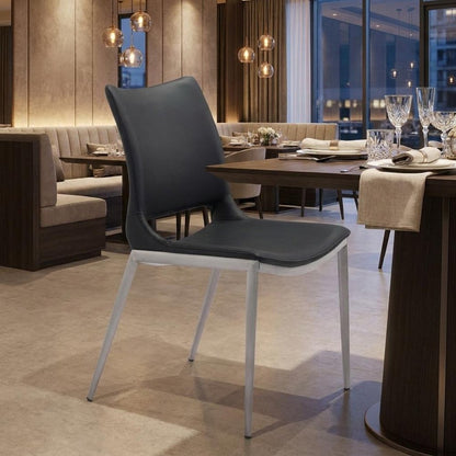 Set of Two Black And Silver Upholstered Faux Leather Open Back Dining Side Chairs