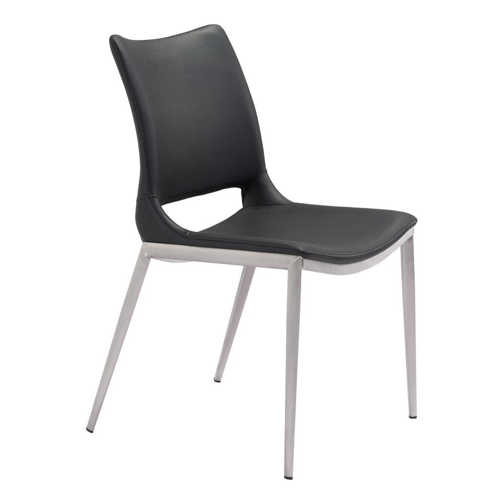 Set of Two Black And Silver Upholstered Faux Leather Open Back Dining Side Chairs — view 1