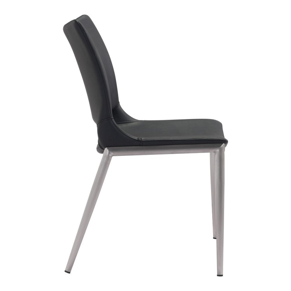 Set of Two Black And Silver Upholstered Faux Leather Open Back Dining Side Chairs — view 2