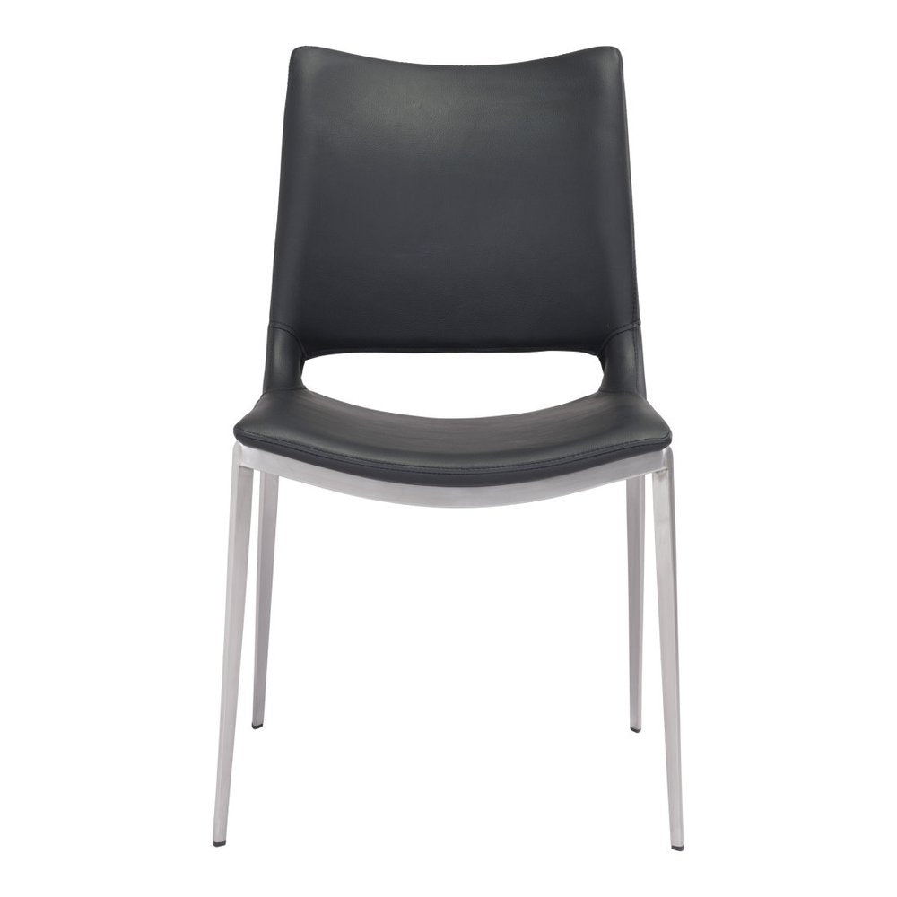 Set of Two Black And Silver Upholstered Faux Leather Open Back Dining Side Chairs — view 3
