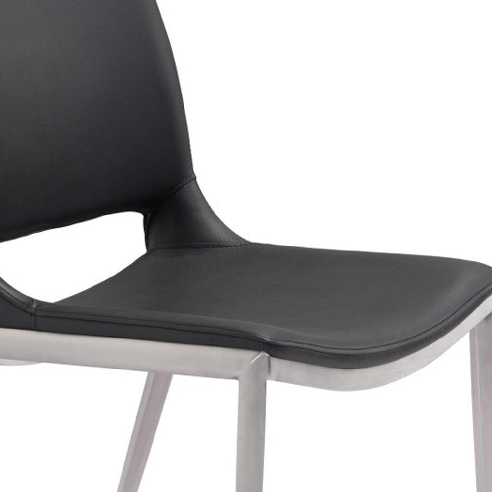 Set of Two Black And Silver Upholstered Faux Leather Open Back Dining Side Chairs — view 6