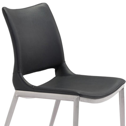 Set of Two Black And Silver Upholstered Faux Leather Open Back Dining Side Chairs