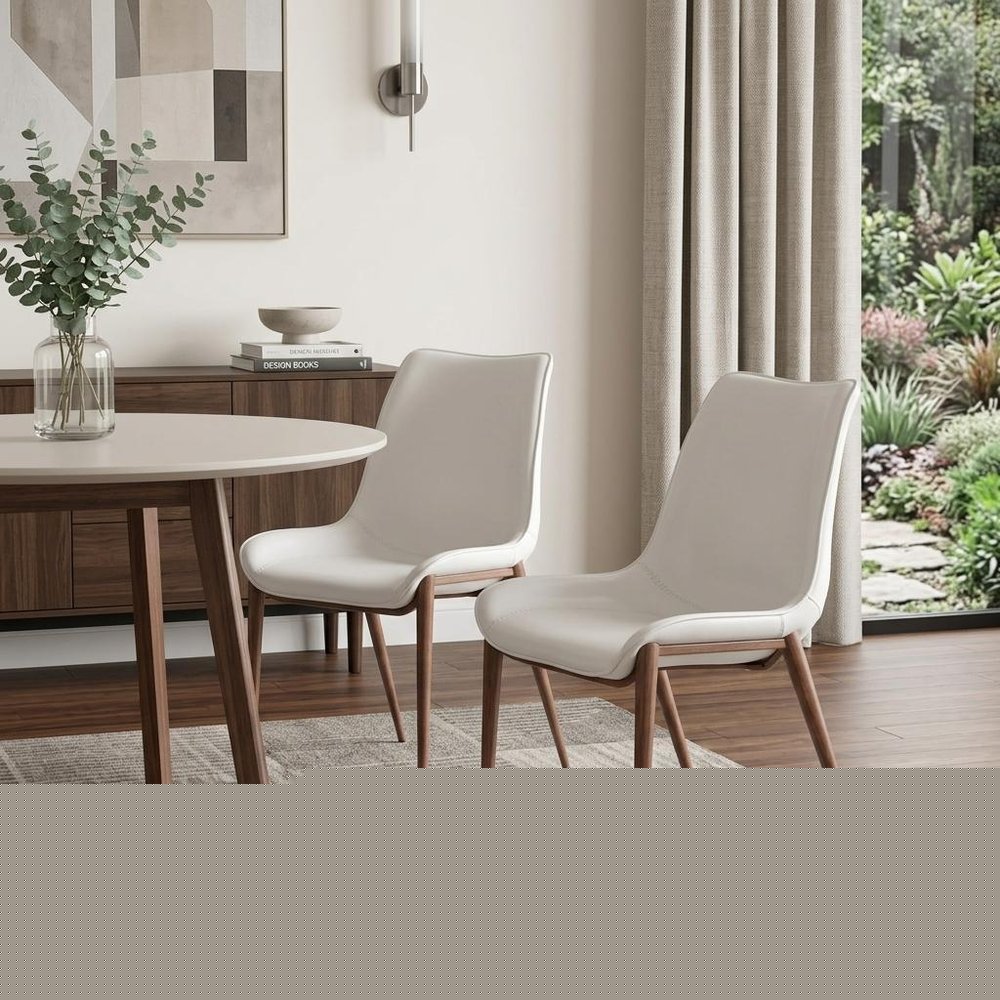 Set of Two White and Brown Upholstered Faux Leather Dining Side Chairs HomeRoots