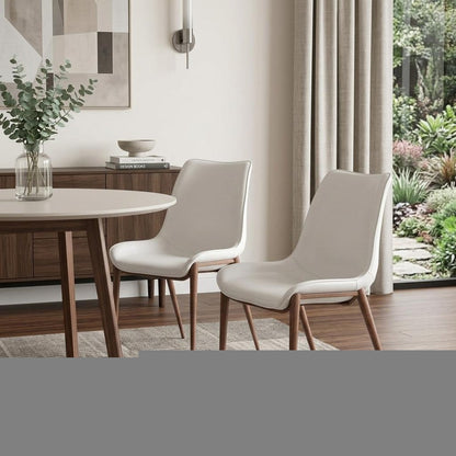 Set of Two White and Brown Upholstered Faux Leather Dining Side Chairs HomeRoots