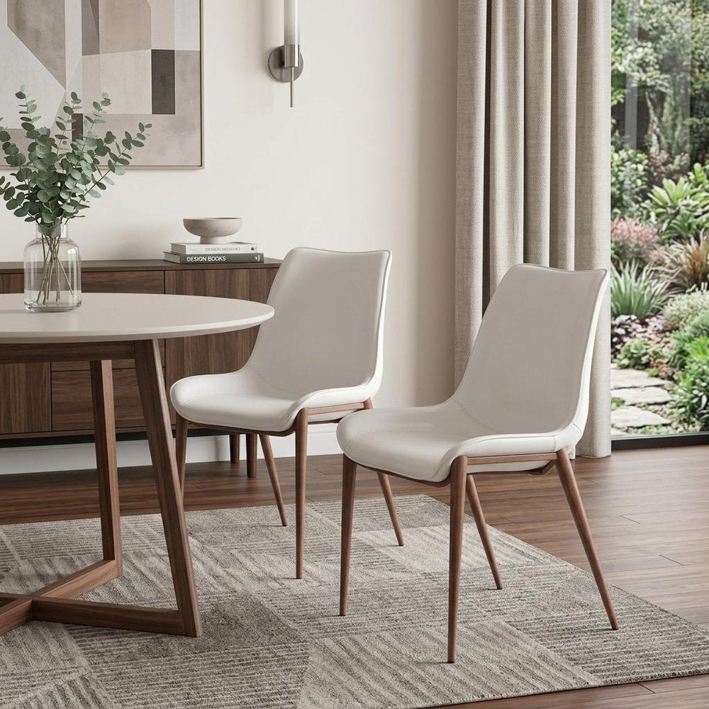 Set of Two White and Brown Upholstered Faux Leather Dining Side Chairs HomeRoots