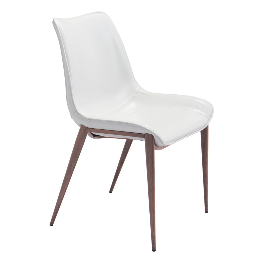 Set of Two White and Brown Upholstered Faux Leather Dining Side Chairs HomeRoots