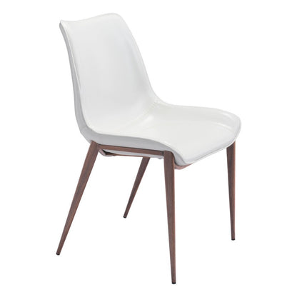 Set of Two White and Brown Upholstered Faux Leather Dining Side Chairs HomeRoots