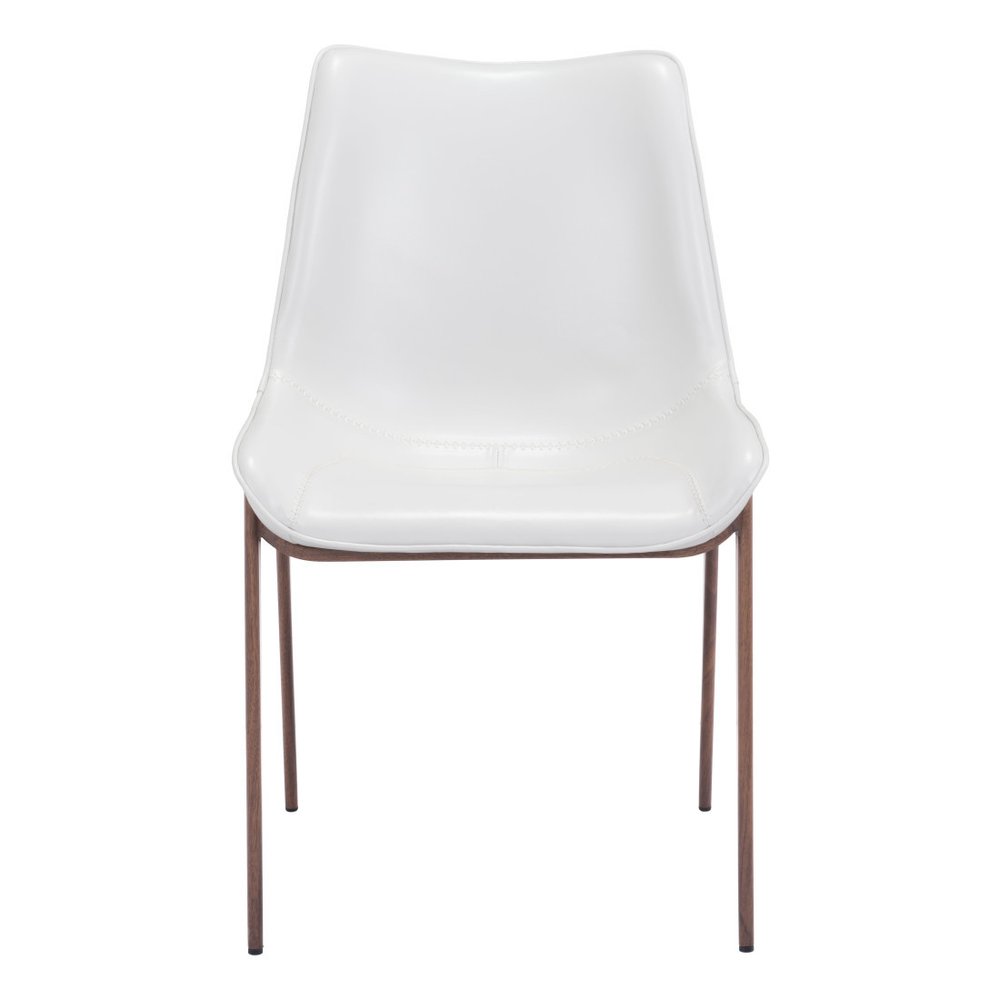 Set of Two White and Brown Upholstered Faux Leather Dining Side Chairs HomeRoots