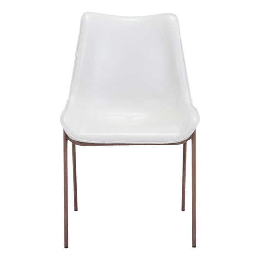 Set of Two White and Brown Upholstered Faux Leather Dining Side Chairs HomeRoots