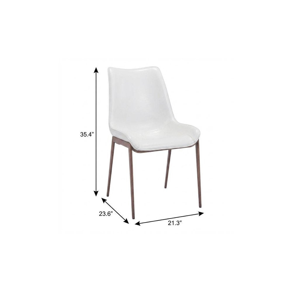 Set of Two White and Brown Upholstered Faux Leather Dining Side Chairs HomeRoots