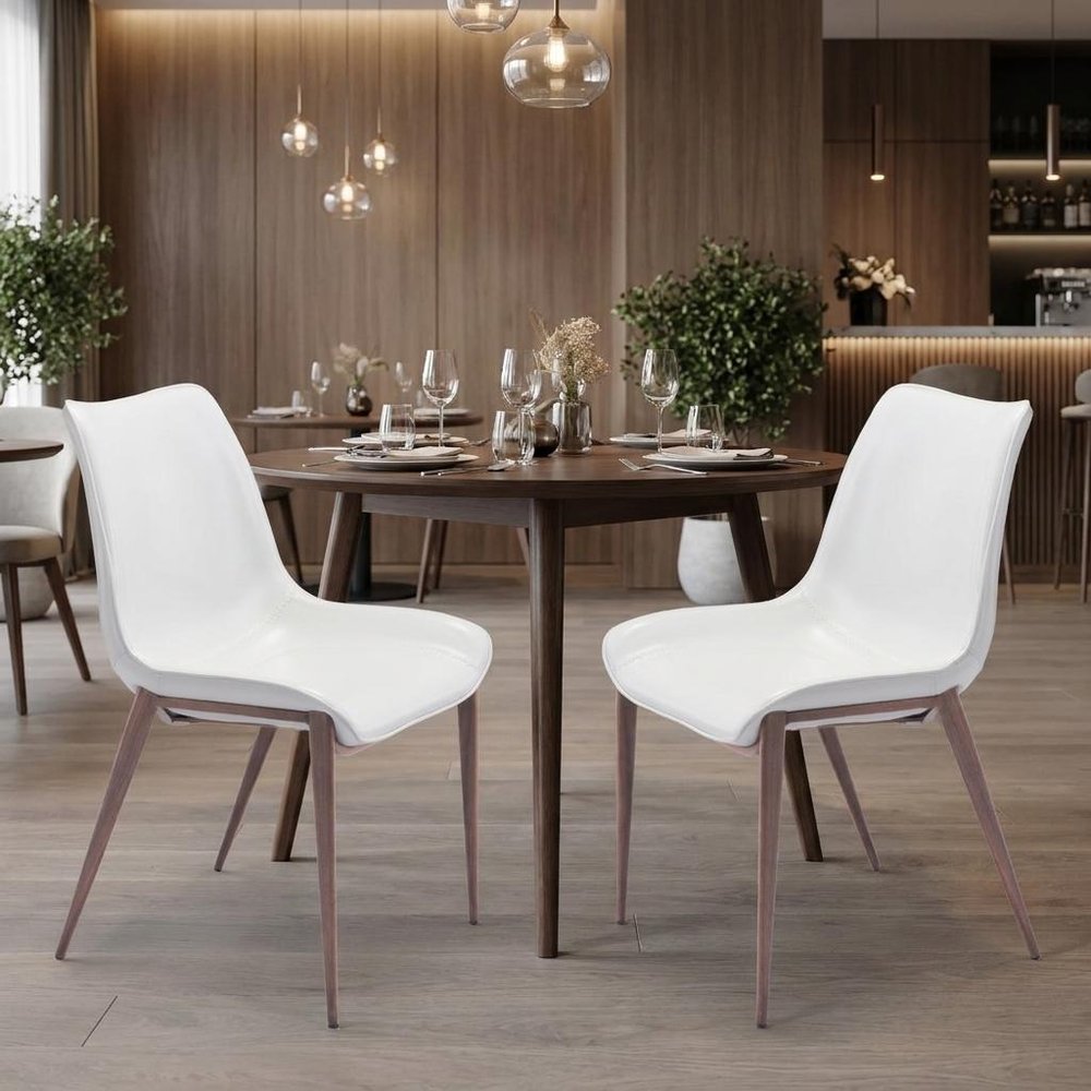 Set of Two White and Brown Upholstered Faux Leather Dining Side Chairs HomeRoots