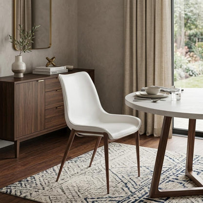 Set of Two White and Brown Upholstered Faux Leather Dining Side Chairs HomeRoots