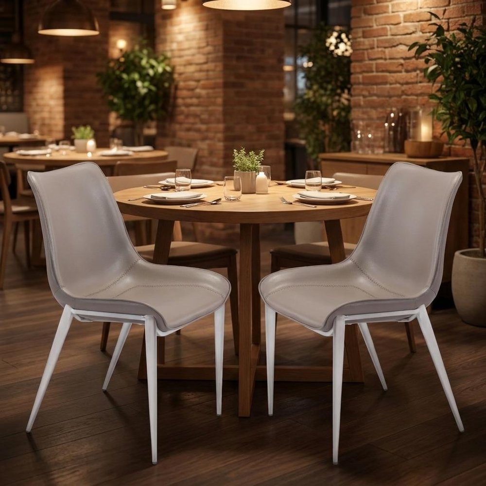 Set of Two Gray And Silver Upholstered Faux Leather Dining Side Chairs HomeRoots