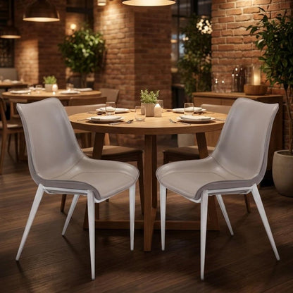 Set of Two Gray And Silver Upholstered Faux Leather Dining Side Chairs HomeRoots