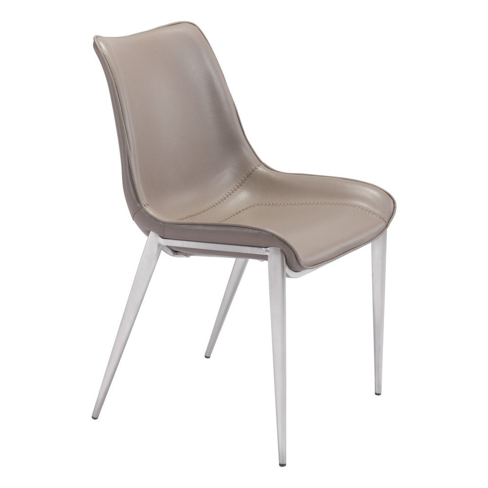 Set of Two Gray And Silver Upholstered Faux Leather Dining Side Chairs HomeRoots