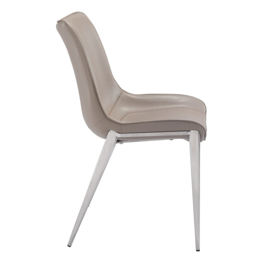 Set of Two Gray And Silver Upholstered Faux Leather Dining Side Chairs HomeRoots