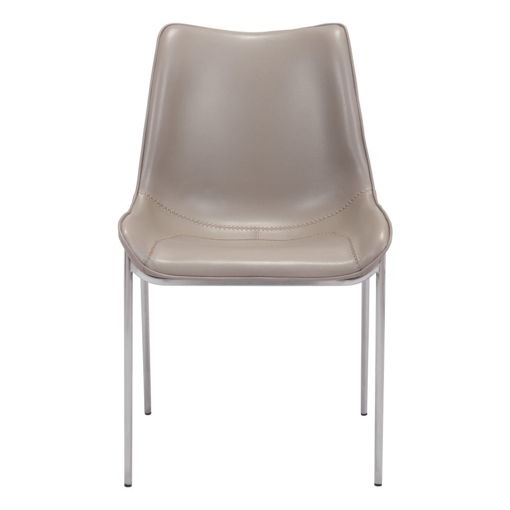 Set of Two Gray And Silver Upholstered Faux Leather Dining Side Chairs HomeRoots
